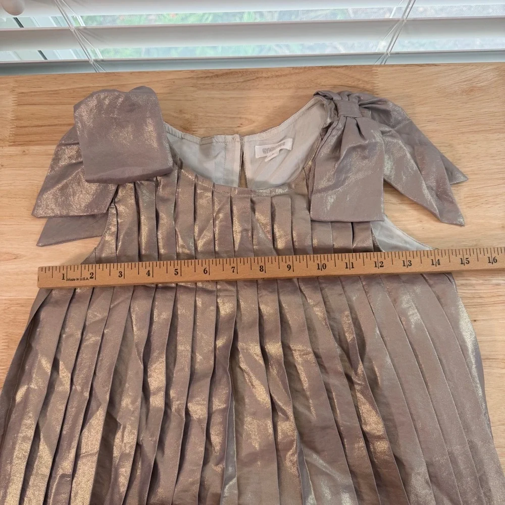Gymboree Bow Shoulder Pleated Dress Girls Shimmer Gold Lined Sleeveless - 8